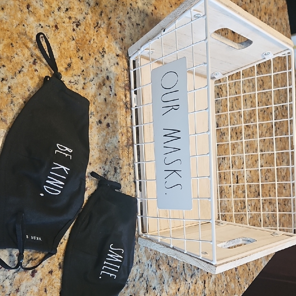 Rae Dunn Mask Basket & 2 Black Face Masks Set